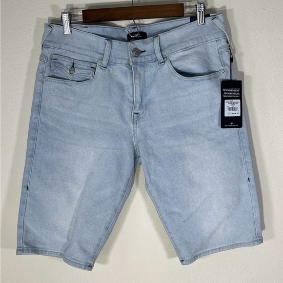 TRUE RELIGION Rocco Jean Shorts Men's Sz 31 Light Wash Relaxed Skinny Flap New - Picture 2 of 9
